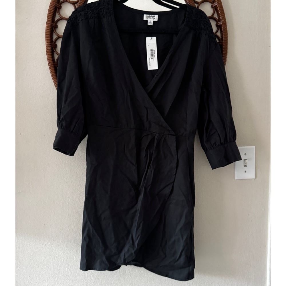 NWT Paola Alberdi and the drop black mini dress puff sleeve faux wrap size M